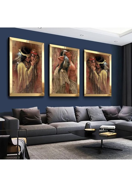 Kızıl Dereli Aşık Gençler Gold Pleksi Kenar 3'lü Mdf Tablo Seti