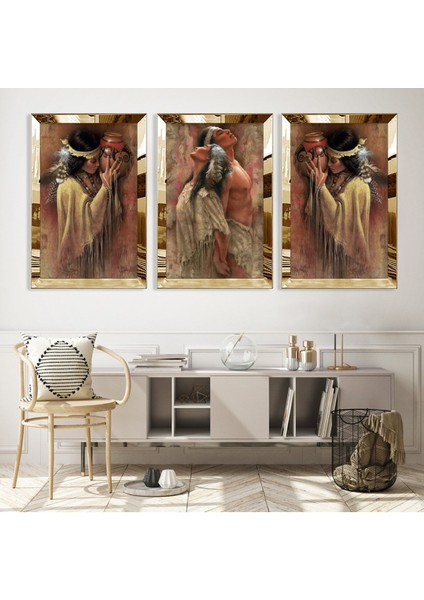Kızıl Dereli Aşık Gençler Gold Pleksi Kenar 3'lü Mdf Tablo Seti fiyatları