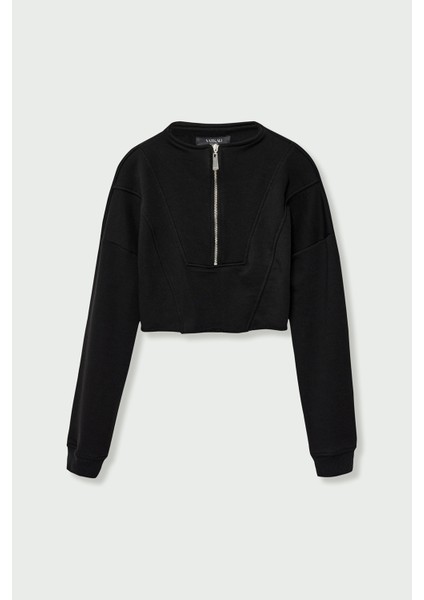 Fermuarlı crop sweatshirt