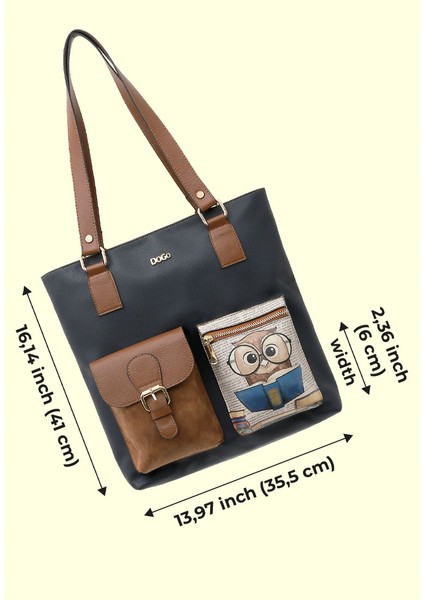 Kadın Vegan Deri Lacivert Omuz Çantası - The Wise Owl Tasarım