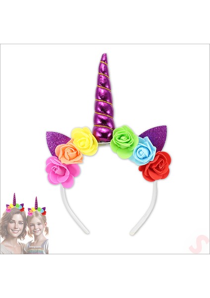 Unicorn Tek Boynuz Dolgulu Eva Taç, 1 Adet - Mor