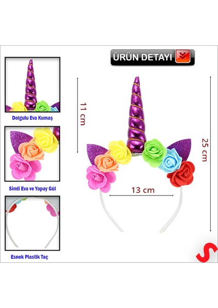 Unicorn Tek Boynuz Dolgulu Eva Taç, 1 Adet - Mor fiyatları