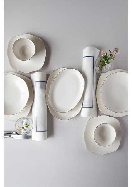 Vilya Platin File 51 Parça 12 Kişilik Bone Porselen Yemek Takımı