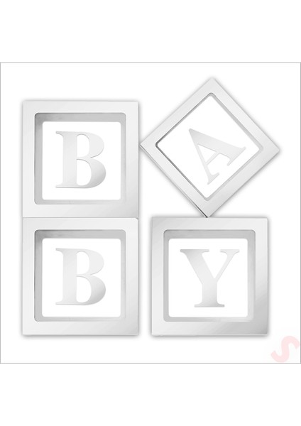Baby Yazılı Şeffaf Balon Kutusu, 30CM x 4 Adetli Set - Beyaz