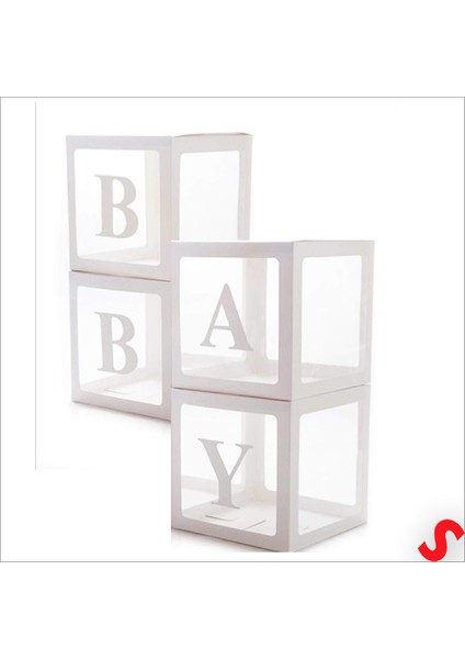 Baby Yazılı Şeffaf Balon Kutusu, 30CM x 4 Adetli Set - Beyaz