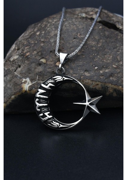 Gümüş Göktürkçe Türk Yazılı Ay Yıldızlı (Ayyıldızlı) 925 Ayar Erkek Gümüş Kolye Zincir 901307 fiyatları