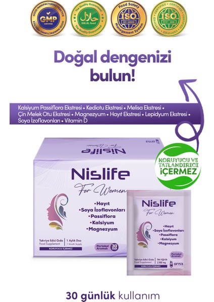 Nislife Hayıt Tohumu, Soya Izoflavonları ve Passiflora İçeren Takviye Edici Gıda 30 Saşe