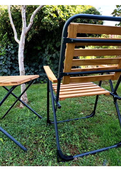 Metal Iskeletli Ahşap Piknik / Bahçe Bistro Set (2 Sandalye + 1 Sehpa)