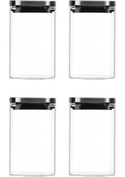 Vakum Krom Kapaklı Kare Cam Kavanoz 8x8*13 cm -650 ml Cam Baharatlık Saklama Kabı 4 Adet