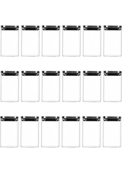 Vakum Krom Kapaklı Kare Cam Kavanoz 8x8*13 cm - 650 ml Cam Baharatlık Saklama Kabı 18 Adet