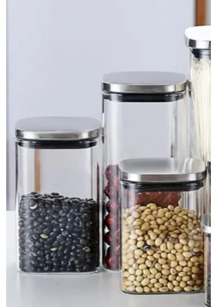 Vakum Krom Kapaklı Kare Cam Kavanoz 8x8*13 cm - 650 ml Cam Baharatlık Saklama Kabı 18 Adet