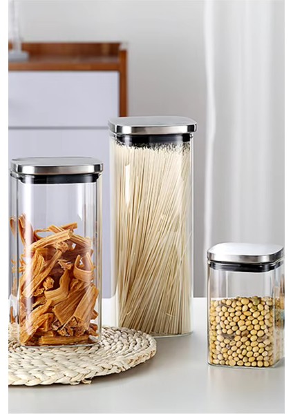Vakum Krom Kapaklı Kare Cam Kavanoz 8x8*13 cm - 650 ml Cam Baharatlık Saklama Kabı 18 Adet