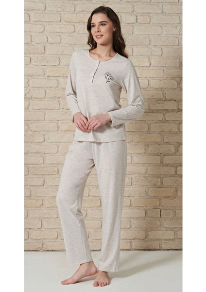 1713 Bej Kadın Pijama Takımı