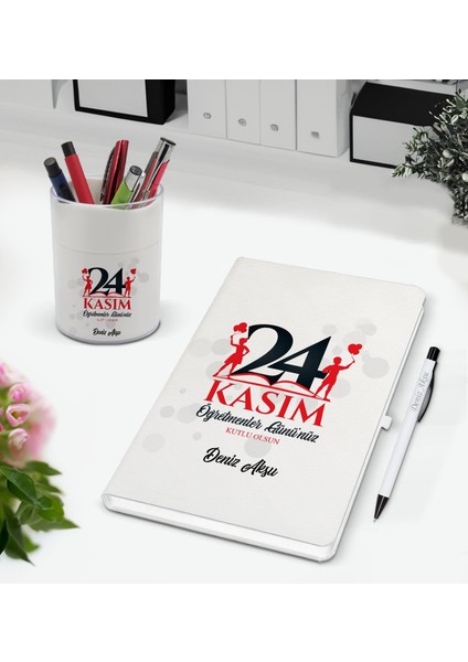 Bk Gift Kişiye Özel Isimli Öğretmenler Günü Tasarımlı Defter Kalem ve Kalemlik Hediye Seti, Öğretmene Hediye, Öğretmenler Günü - 11