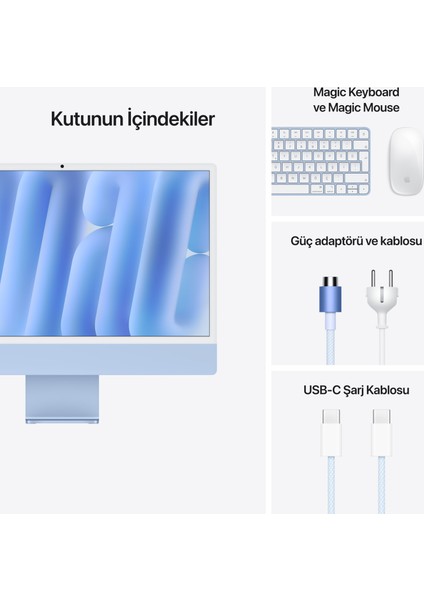 iMac M4 Çip 16GB 256GB SSD macOS 24" All In One Bilgisayar MWV13TU/A Mavi