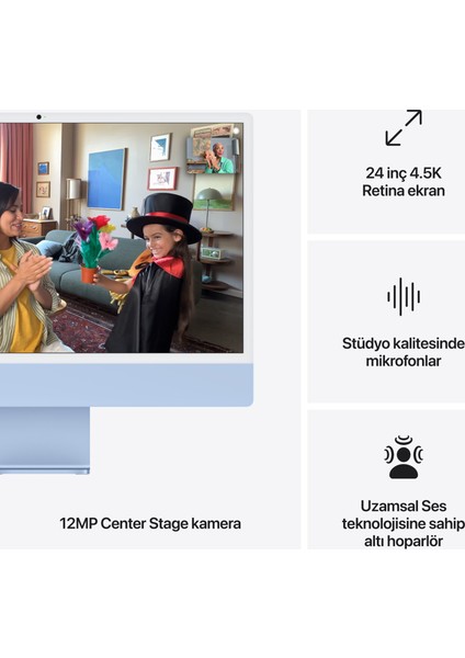 iMac M4 Çip 16GB 512GB SSD macOS 24" All In One Bilgisayar MWV33TU/A Mavi