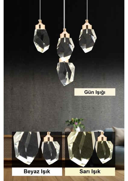 Istanbul Avize Liya 4'lü Gold 3 Renk Ledli Lüx Modern Avize fiyatları