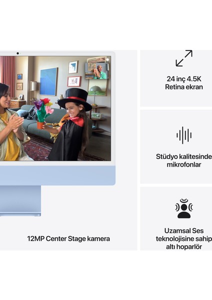 iMac M4 Çip 16GB 256GB SSD macOS 24" All In One Bilgisayar MWUF3TU/A Mavi