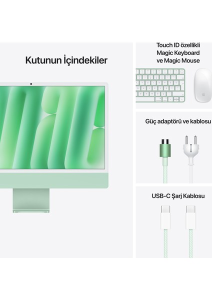 iMac M4 Çip 16GB 512GB SSD macOS 24" All In One Bilgisayar MWV03TU/A Yeşil