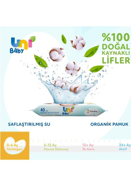 Uni Baby Yenidoğan Islak Havlu Mendil 3lü 120 Yaprak