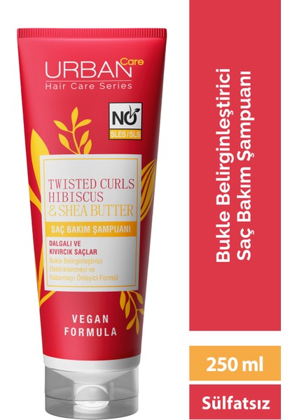 URBAN Care Hibiscus & Shea Butter Bukle Belirginleştirici Sülfatsız Saç Bakım Şampuanı 250 ml x 2 - vegan