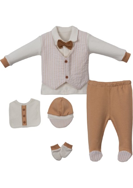 247491 Erkek Bebek Pepulse Yelekli Açık Kahve Hastane Çıkış Zıbın Set (0-3 Ay)