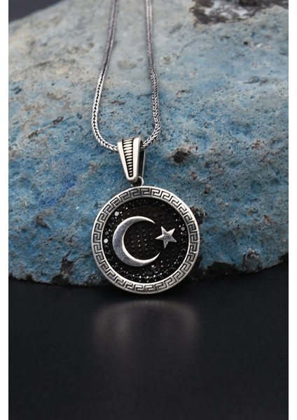 Gümüş Grek Desenli Ay Yıldızlı (Ayyıldızlı) 925 Ayar Gümüş Kolye Zincir 901310 fırsatları