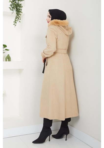 Kışlık Kadın Kaşe Kaban Fermuarlı Spor Model Kapüşonlu Araboy 57026