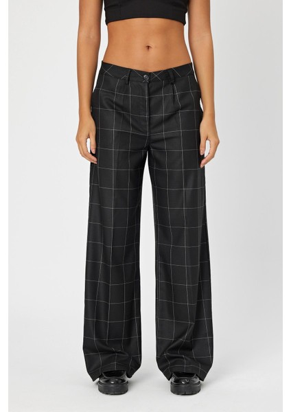 Alexandergardi Wide Leg Bol Paça Kareli Çift Cepli Klasik Kadın Pantolon (B24-0001) fiyatları
