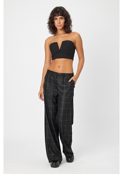 Alexandergardi Wide Leg Bol Paça Kareli Çift Cepli Klasik Kadın Pantolon (B24-0001) modelleri