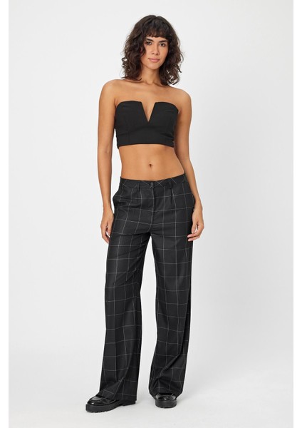 Alexandergardi Wide Leg Bol Paça Kareli Çift Cepli Klasik Kadın Pantolon (B24-0001) fırsatları
