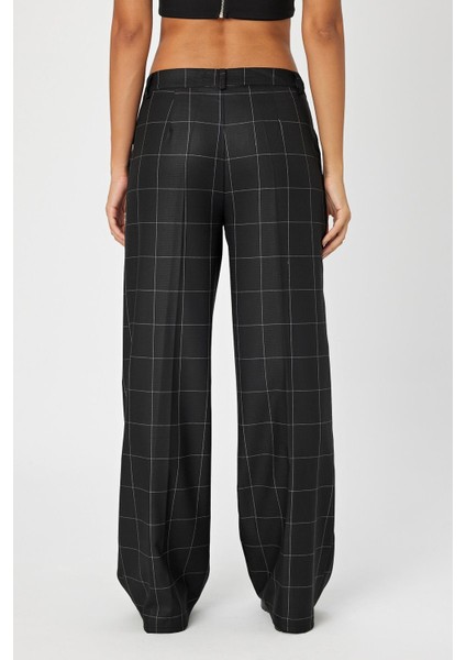 Alexandergardi Wide Leg Bol Paça Kareli Çift Cepli Klasik Kadın Pantolon (B24-0001) indirimleri