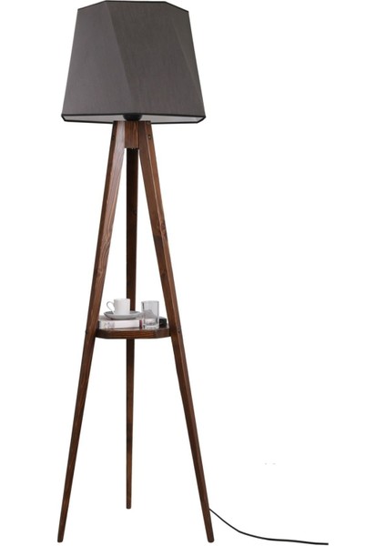 Sehbalı Tripod Lambader Ceviz Altıgen Koyu Gri Abajurlu fiyatları