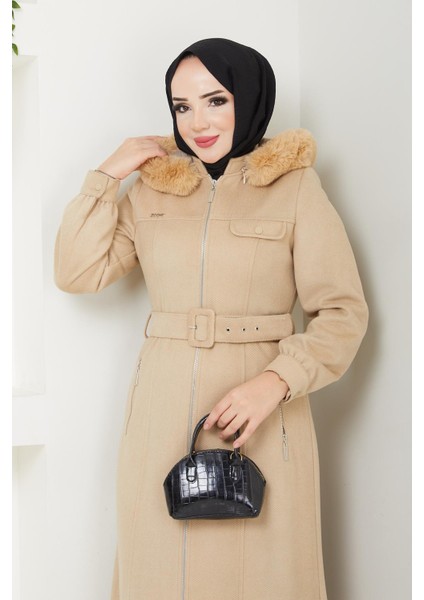 Kışlık Kadın Kaşe Kaban Fermuarlı Spor Model Kapüşonlu Araboy 57026 fiyatları