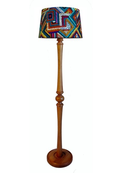 Torna Ayaklı El Yapımı Masif Lambader (Sarmal Desen- Açık Ceviz)