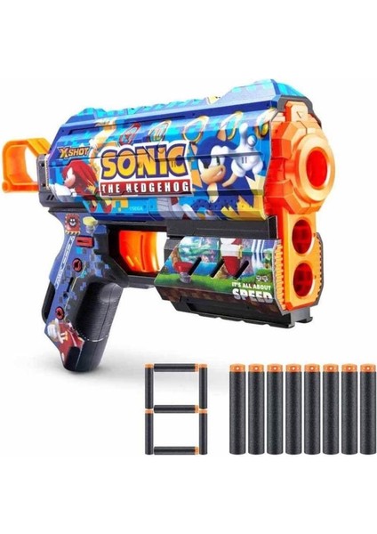 36648 X-Shot Skins Flux Sonic The Hedgehog 8 Mermili Sünger Dart Atan Silah 21 cm -Sunman