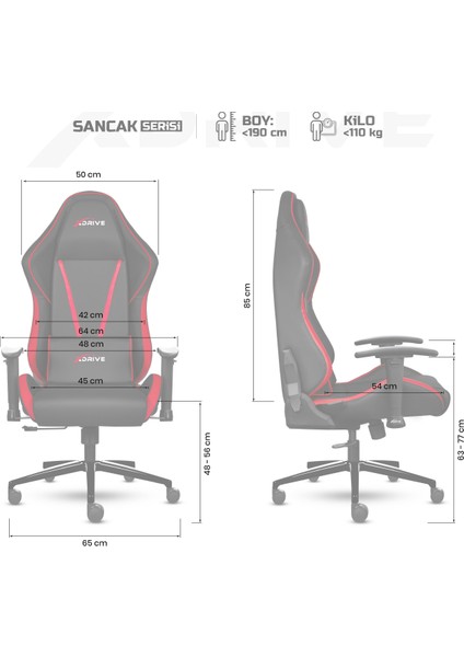 Xdrive Sancak Profesyonel Oyun | Oyuncu Koltuğu Kırmızı Siyah