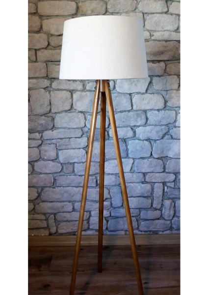 Oval 3 Ayaklı Masif Lambader,tripod( Kemik- Açık Ceviz)