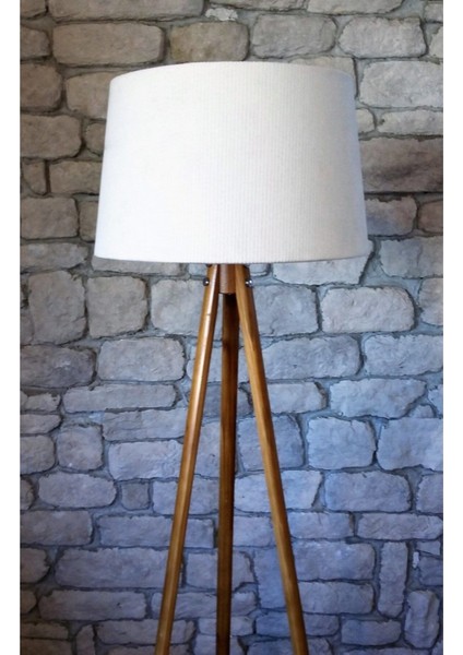 Oval 3 Ayaklı Masif Lambader,tripod( Kemik- Açık Ceviz)