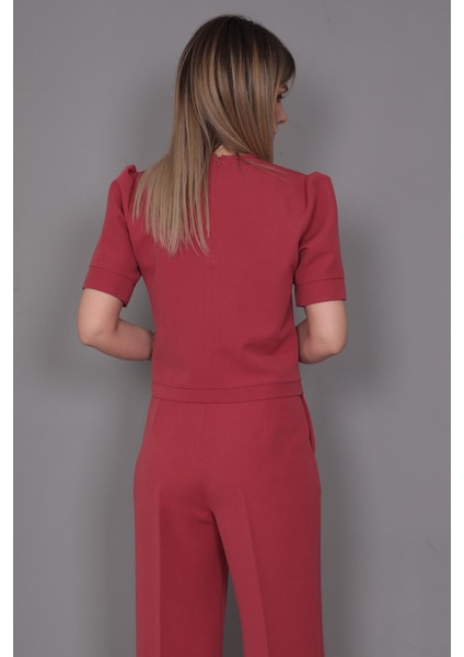 Kayık Yaka Kısa Kol Bluz-Kiremit fiyatları