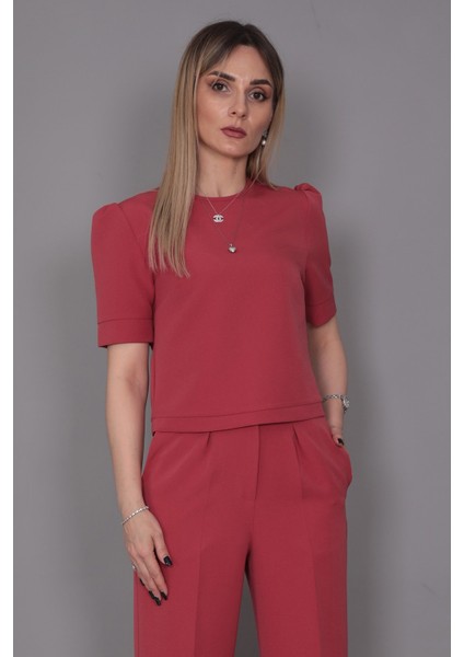 Kayık Yaka Kısa Kol Bluz-Kiremit indirimleri