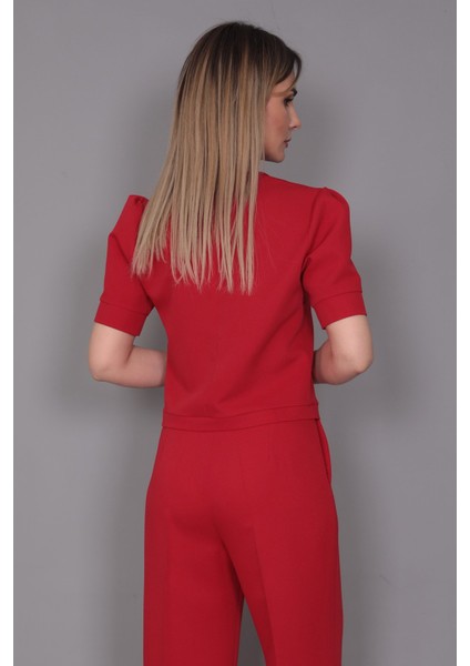 Kayık Yaka Kısa Kol Bluz-Kırmızı fiyatları