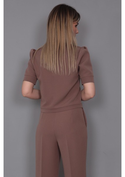 Kayık Yaka Kısa Kol Bluz-Kahve modelleri