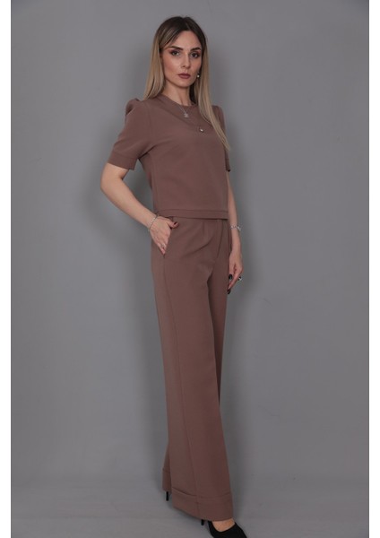 Kayık Yaka Kısa Kol Bluz-Kahve indirimleri