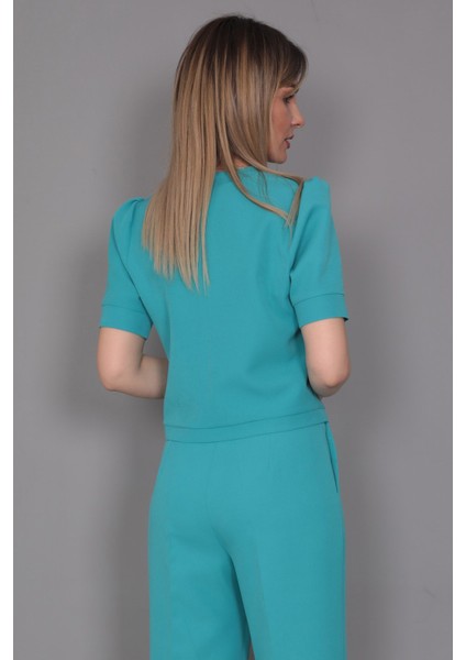 Kayık Yaka Kısa Kol Bluz-Turkuaz fiyatları