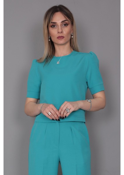 Kayık Yaka Kısa Kol Bluz-Turkuaz modelleri