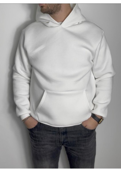 Erkek Kışlık, Pamuklu, Yumuşak, Düz ,kapüşonlu Gri 3 Iplik Sweatshirt