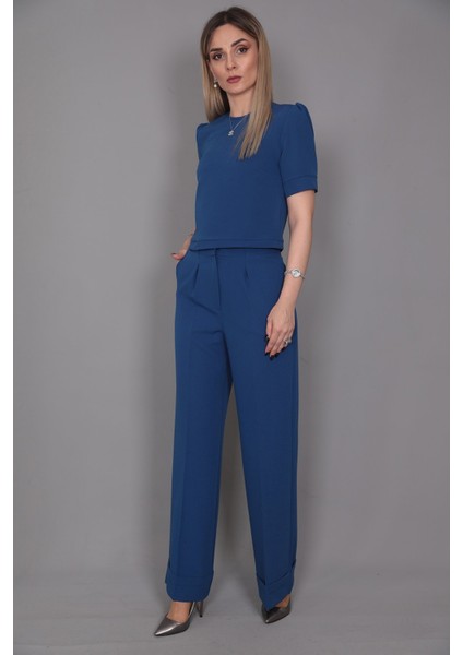 Kayık Yaka Kısa Kol Bluz-Indigo fiyatları