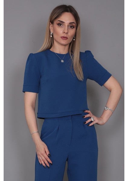 Kayık Yaka Kısa Kol Bluz-Indigo fırsatları