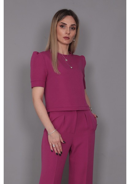 Kayık Yaka Kısa Kol Bluz-Fuşya indirimleri